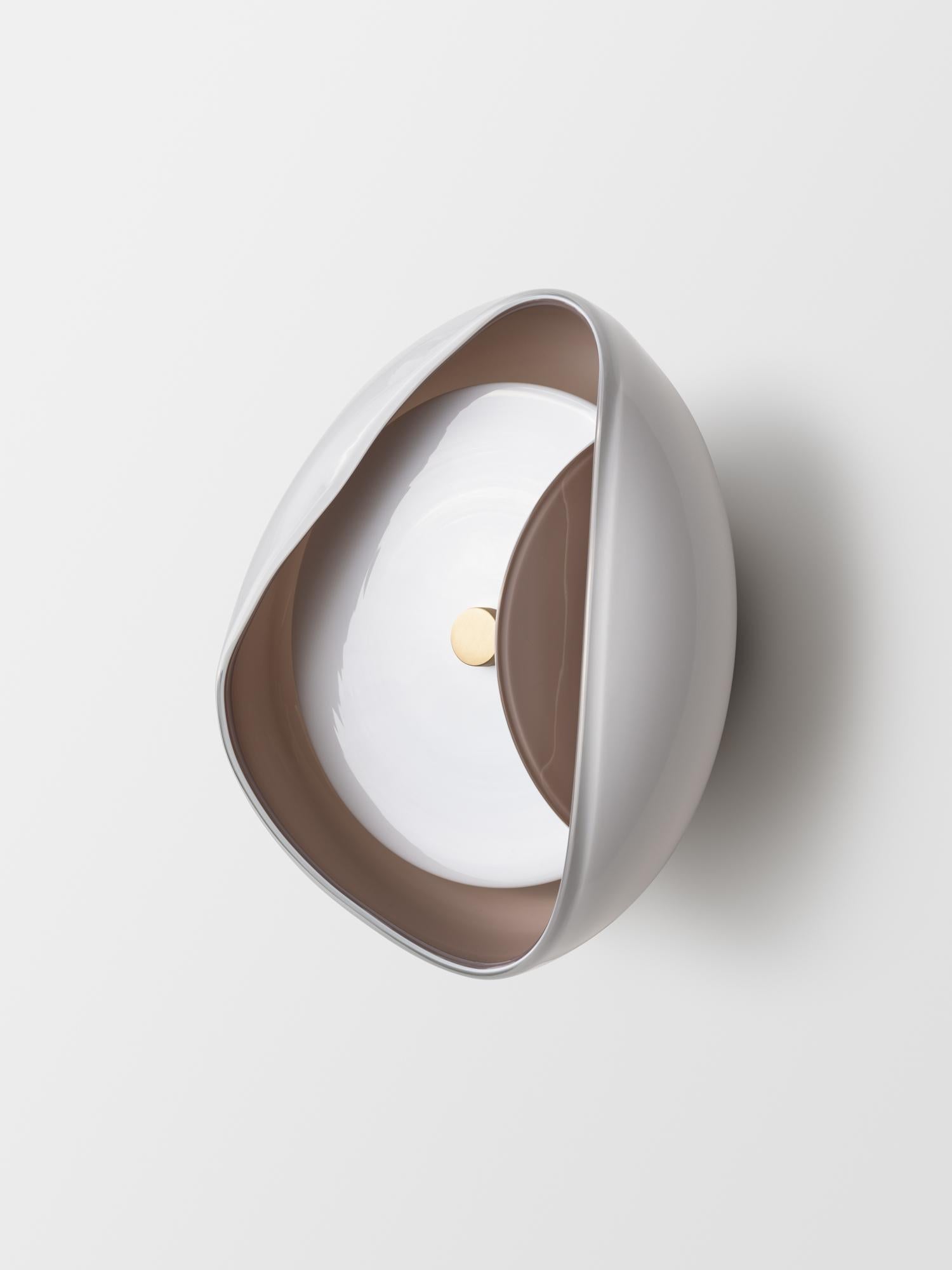 Modern Aequorea Sconce: Satin Brass/White & Taupe Glass by Avram Rusu Studio For Sale