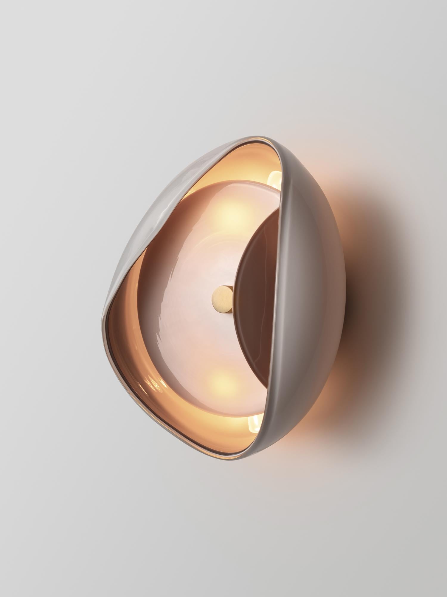 American Aequorea Sconce: Satin Brass/White & Taupe Glass by Avram Rusu Studio For Sale