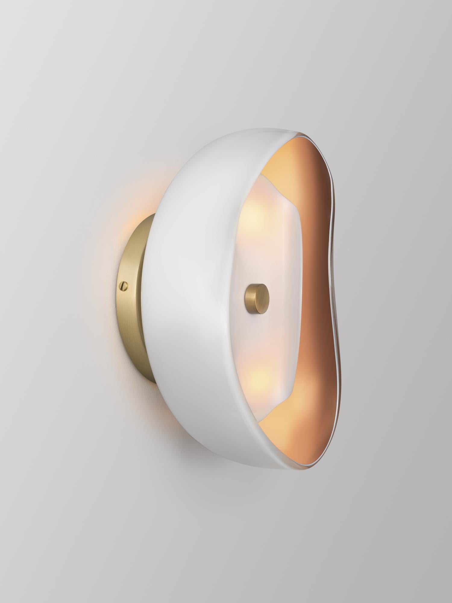 Aequorea Sconce: Satin Brass/White & Taupe Glass by Avram Rusu Studio In New Condition For Sale In Brooklyn, NY