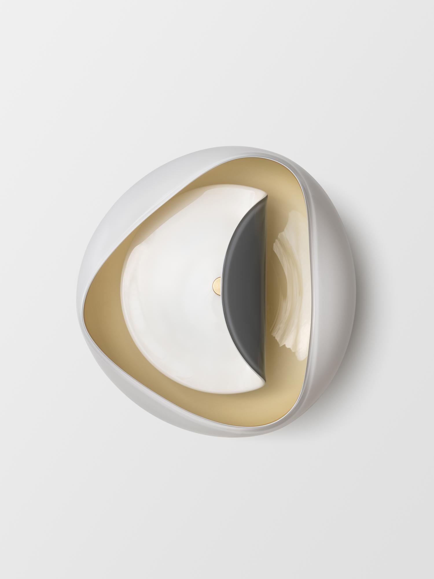 Contemporary Aequorea Sconce: Satin Brass/White & Taupe Glass by Avram Rusu Studio For Sale
