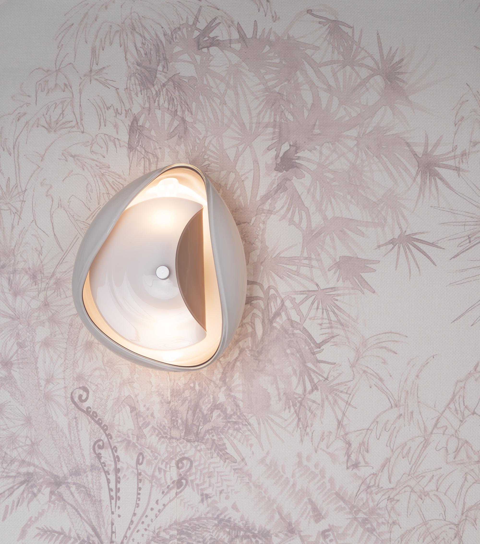 Aequorea Sconce: Satin Brass/White & Taupe Glass by Avram Rusu Studio For Sale 2