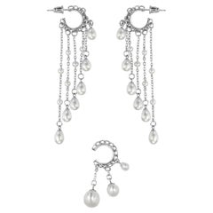 Aera Ear Set in Rhodium Plated 925 Sterling Silver & Freshwater Pearls by O Sh