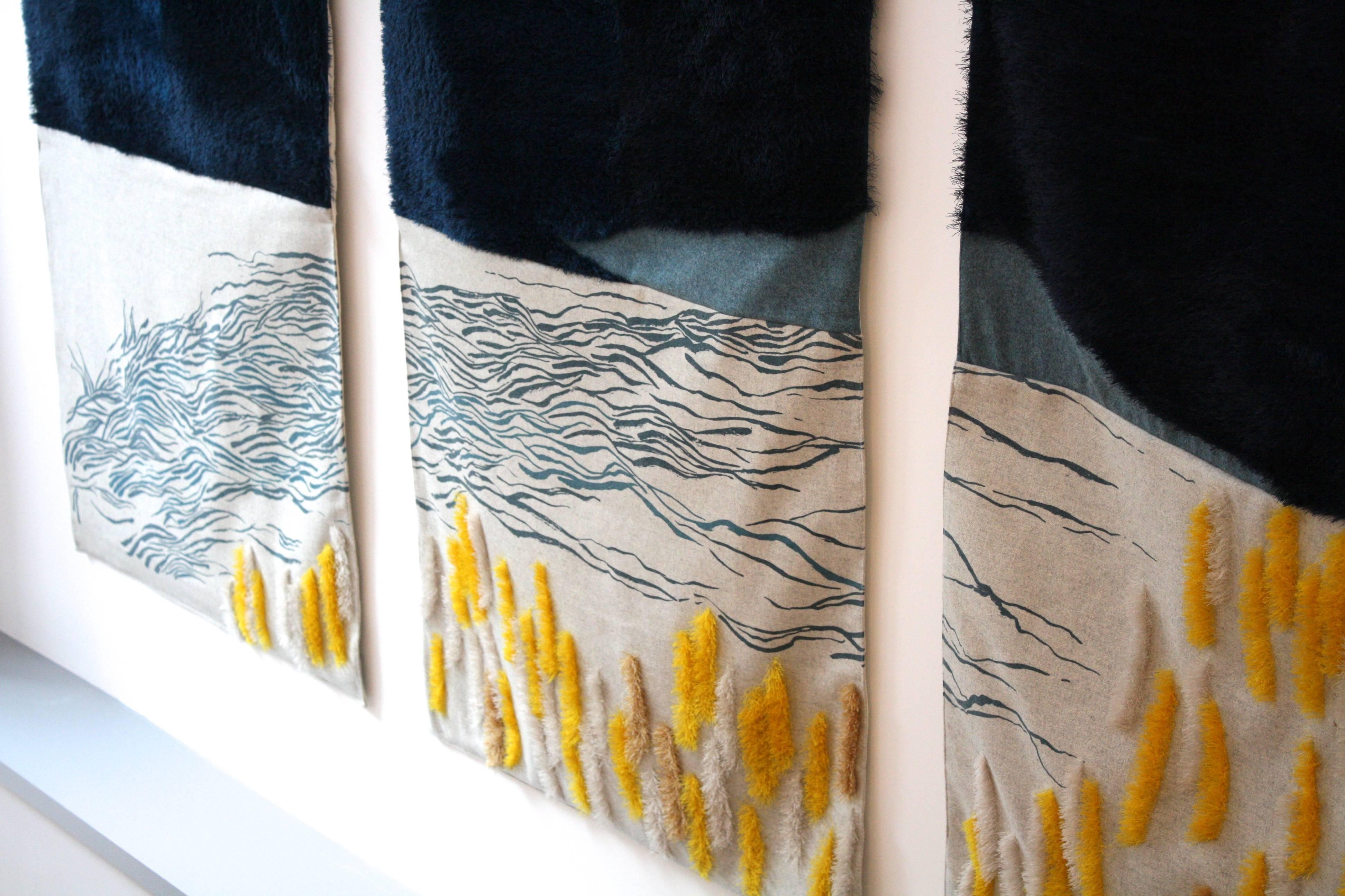 Aerial 'Blue' - wall mounted Textile Artwork by British artist Anna Gravelle For Sale 5