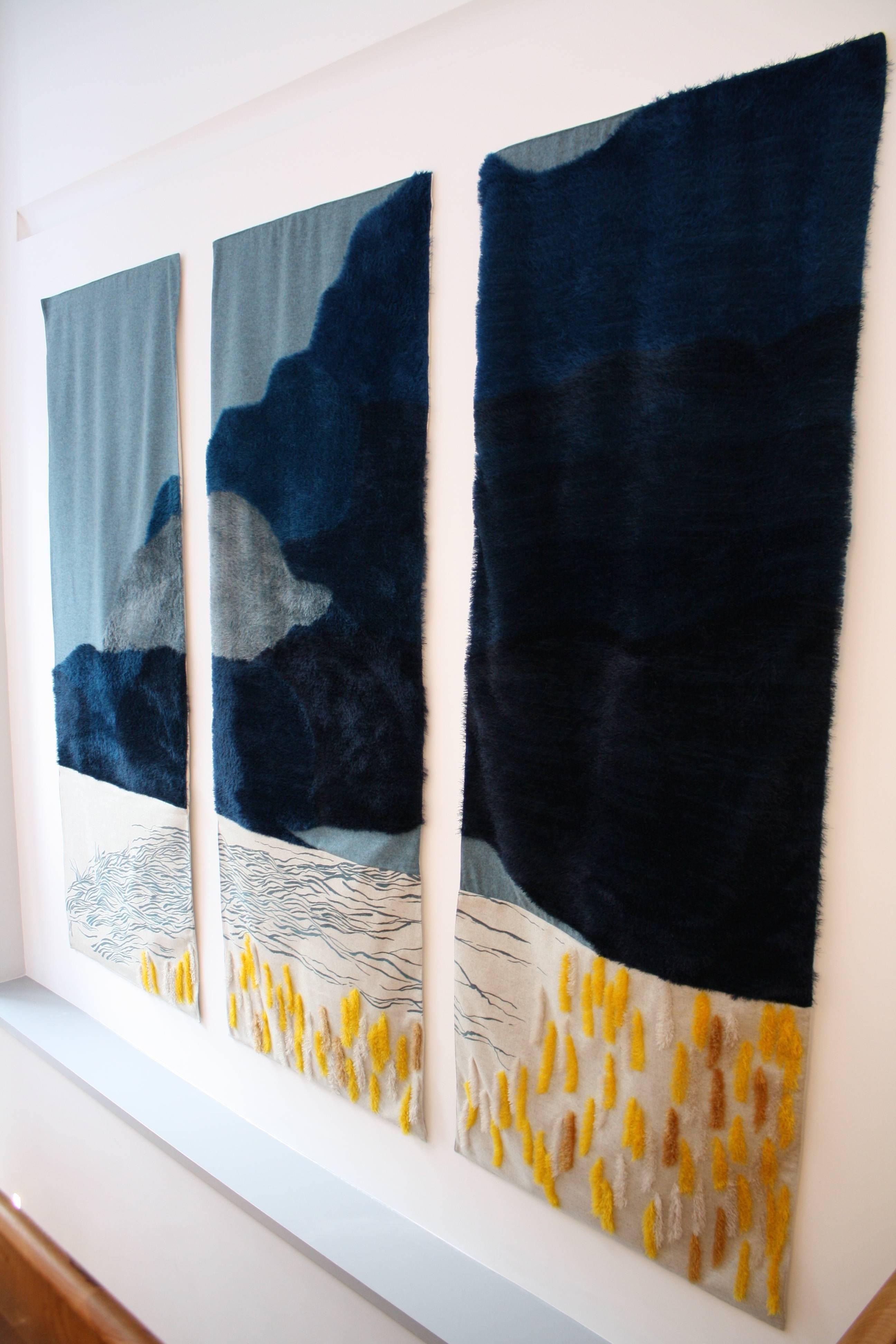 Aerial 'Blue' - wall mounted Textile Artwork by British artist Anna Gravelle For Sale 6