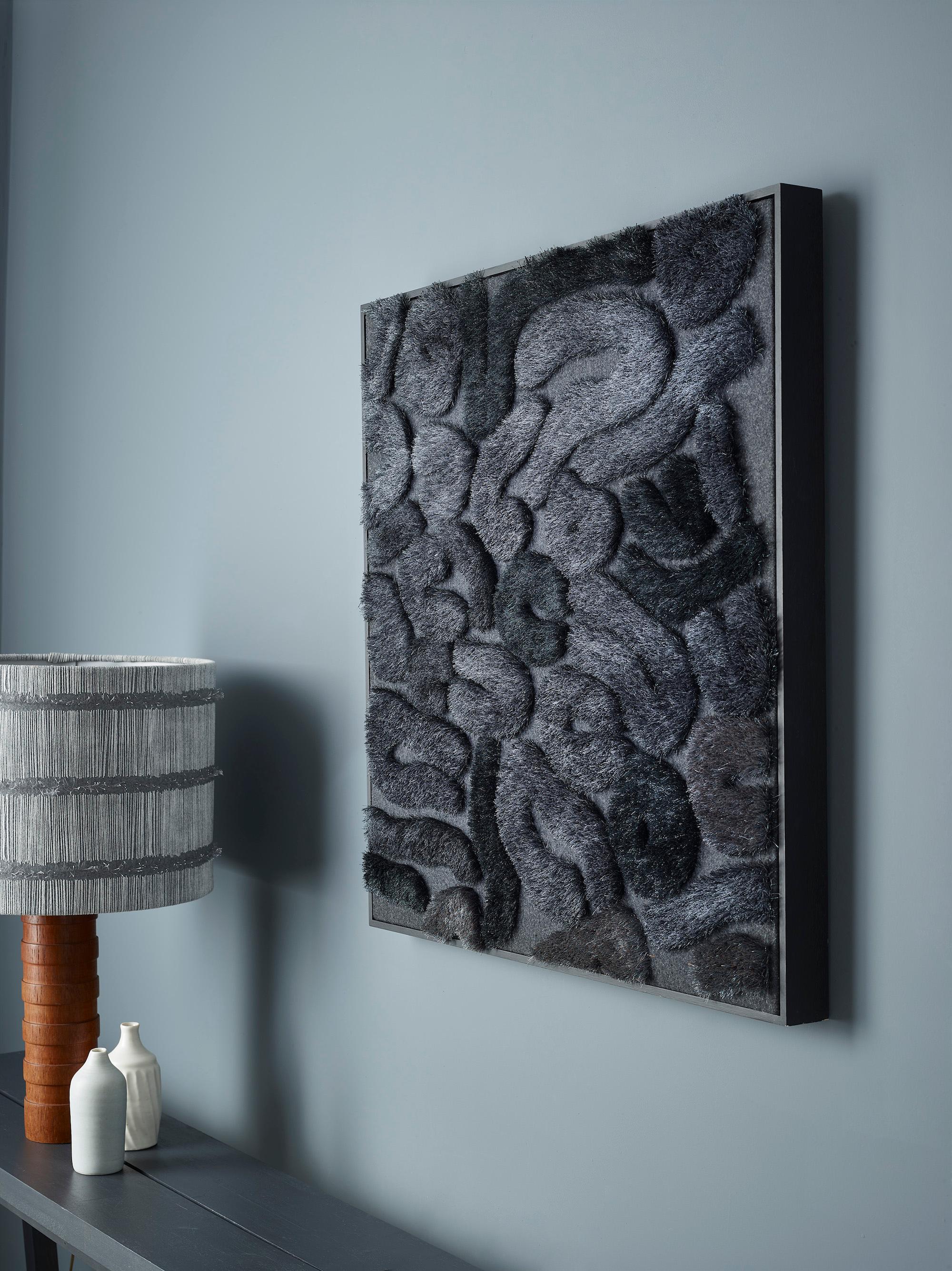 Wool Aerial - framed and tufted textile artwork by British artist Anna Gravelle For Sale