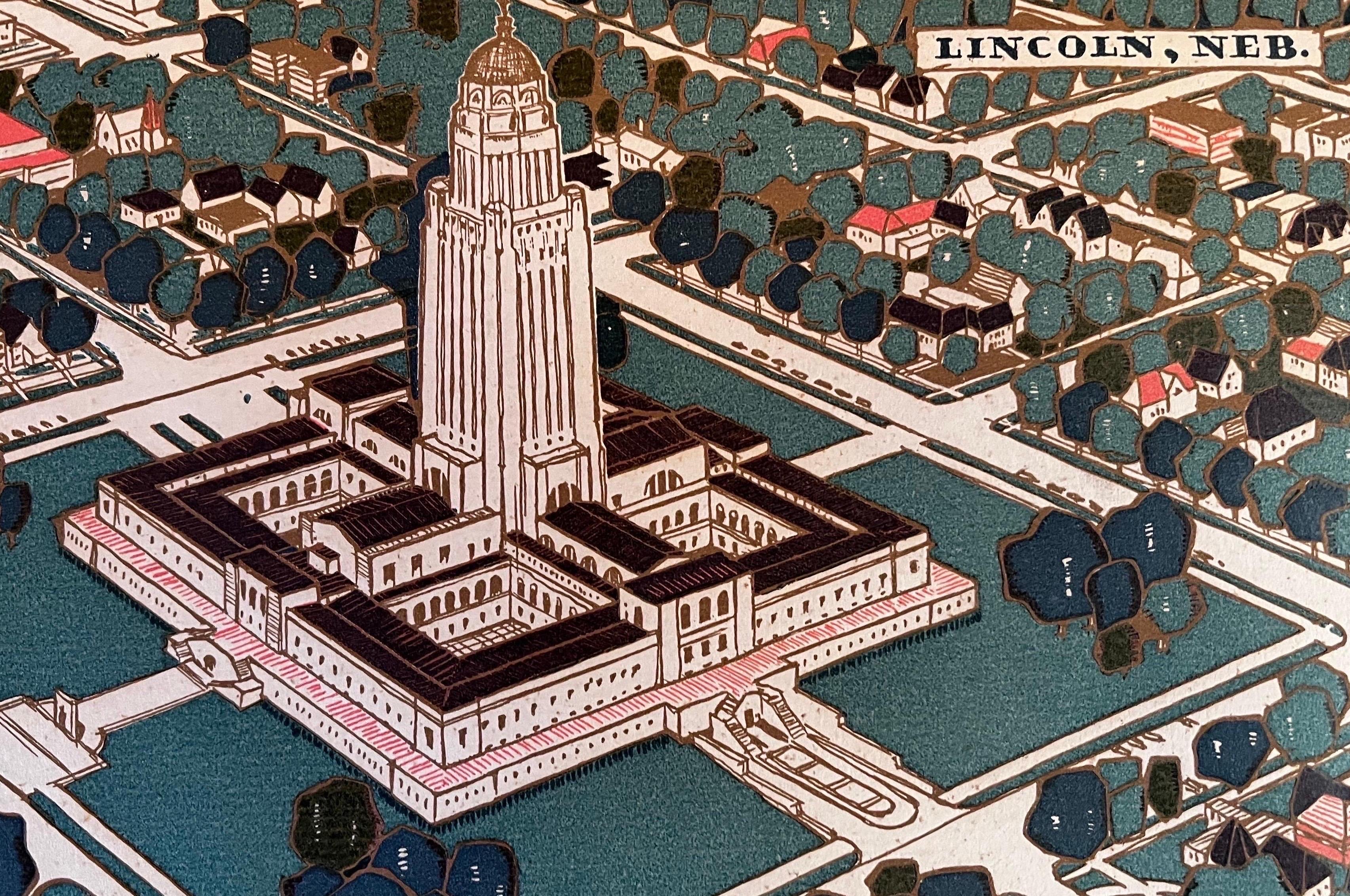 Aerial View of Lincoln Nebraska, Signed Art Print For Sale 3