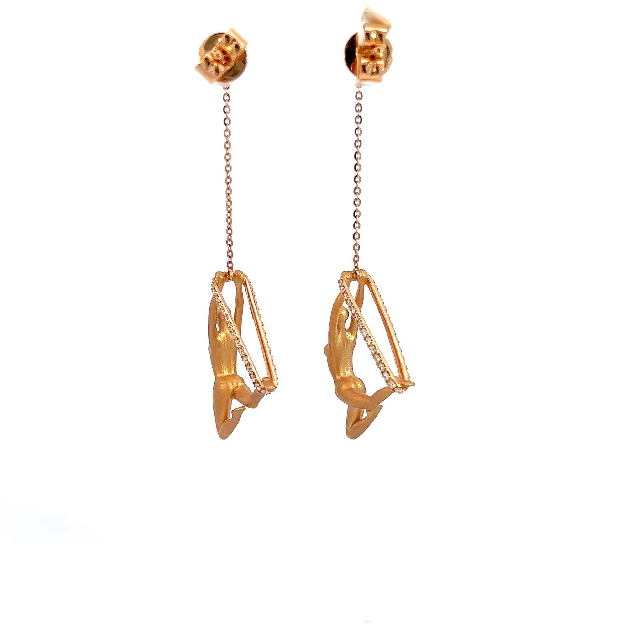 Round Cut Aerialist-Inspired Yoga Diamond Dangle Earrings