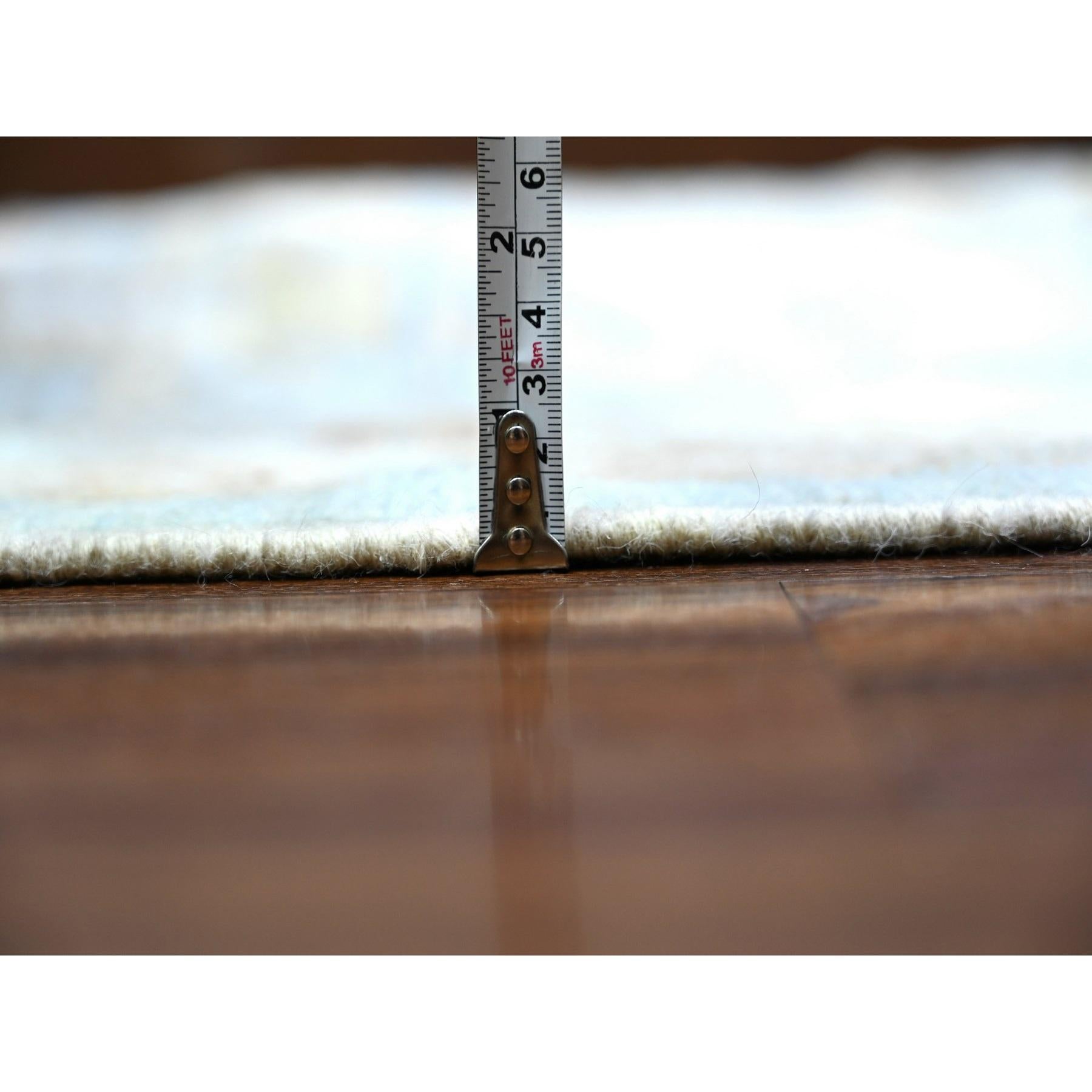 Tapis oriental noué à la main en angora afghane oushak bleu aéro 12'2