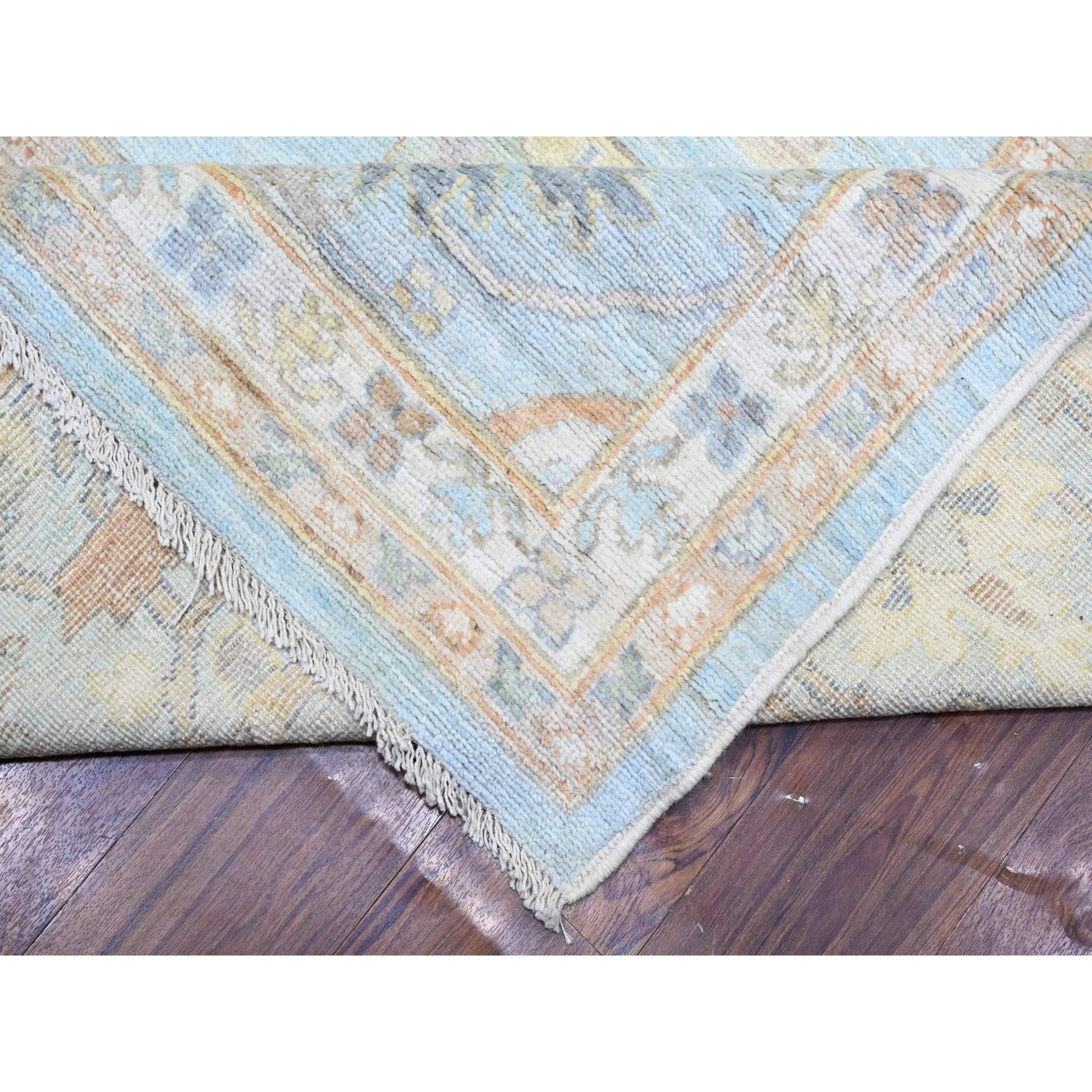Tapis oriental noué à la main en angora afghane oushak bleu aéro 12'2