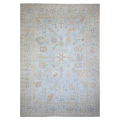 Aero Blue Hand Knotted Afghan Angora Oushak Pure Wool Oriental Rug 12'2" x 17'2"