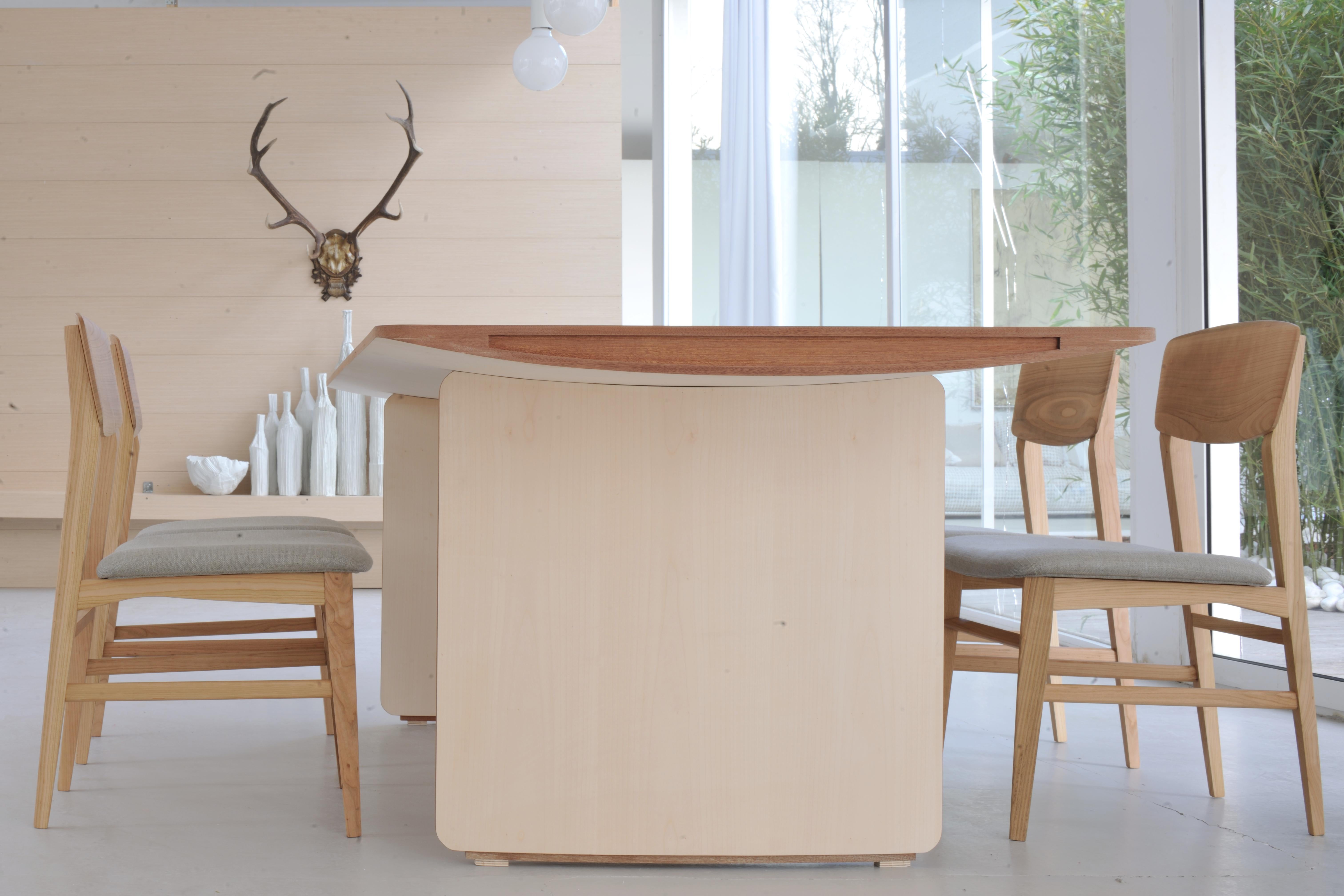 Aero, Contemporary Table or Desk in Maple Wood, Design Franco Poli 1