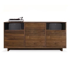 Aero Media Console for Sonos with Vinyl Record Storage in Solid Natural Walnut