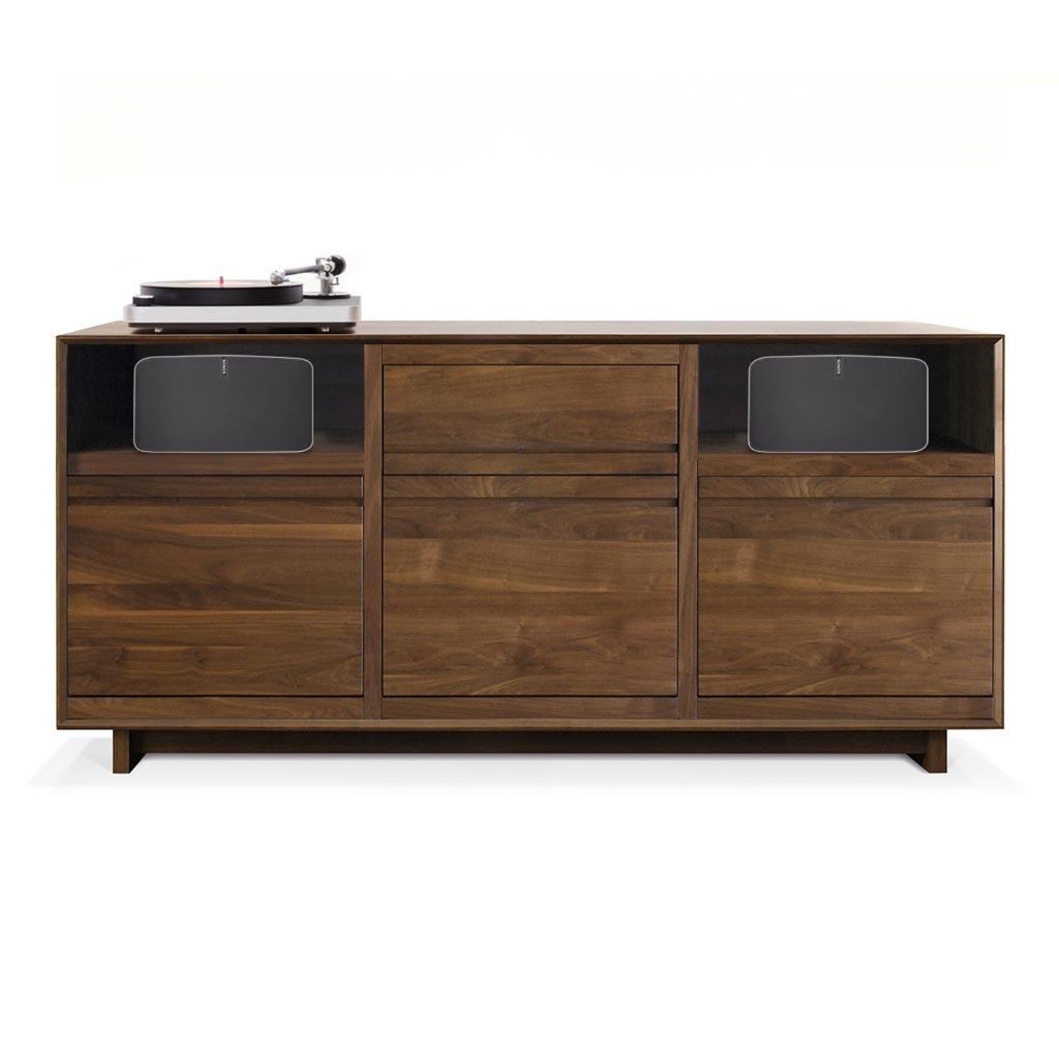 Aero Media Console for Sonos with Vinyl Record Storage in Solid Natural  Walnut For Sale at 1stDibs