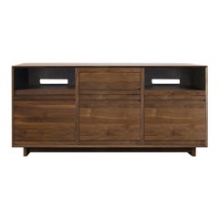 Aero Media Console for Sonos with Vinyl Record Storage in Solid Natural Walnut