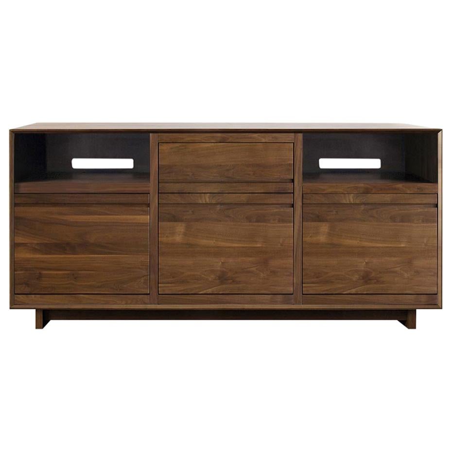 Aero Media Console for Sonos with Vinyl Record Storage in Solid Natural Walnut For Sale