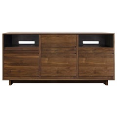 Aero Media Console for Sonos with Vinyl Record Storage in Solid Natural Walnut