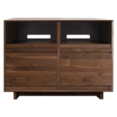 Aero Media Stand for Sonos with Vinyl Record Storage in Solid Natural Walnut