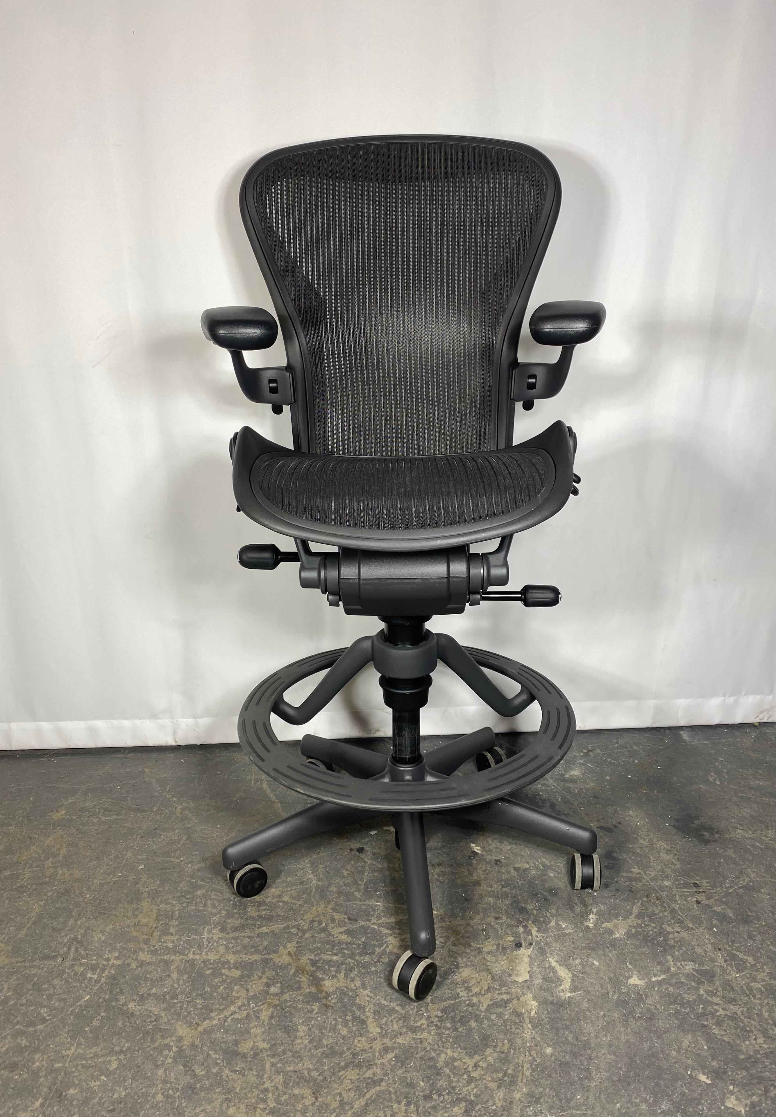 Mid-Century Modern Aeron Fully Loaded Work Stool by Herman Miller/ Drafting stool  For Sale