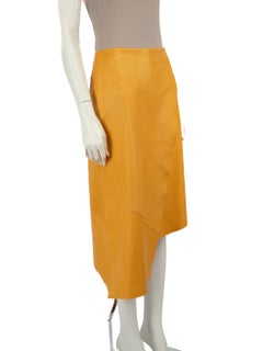 ÁERON Yellow Leather Midi Skirt Size S