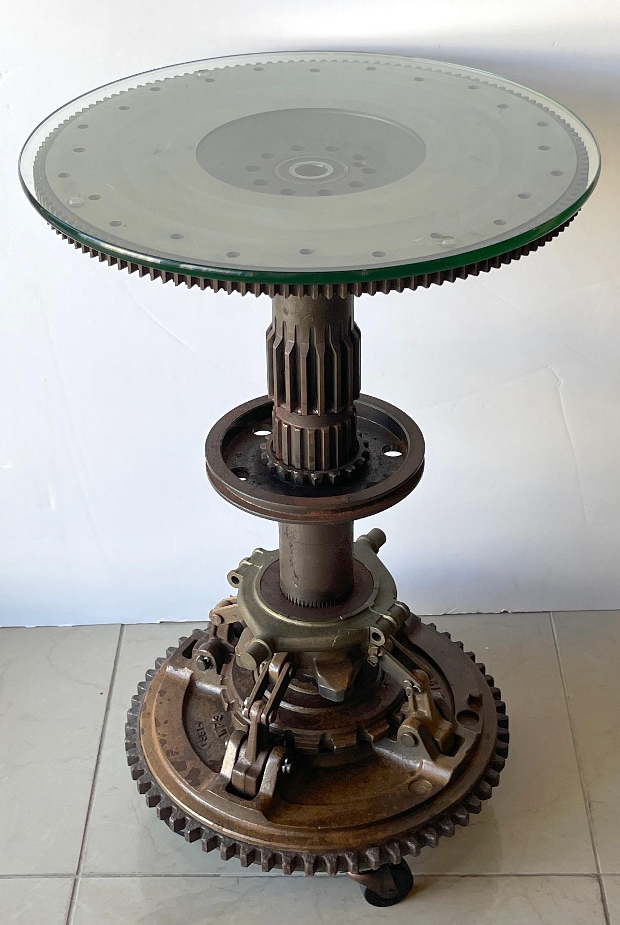 Aeronautical Camshaft Gueridon Gueridon, C. 1990s

Made of selected group of vintage authentic plane cam shaft parts, This is a substantial table, weighs approximately 100-150 pounds. The table is manageable and easy to move since it's supported