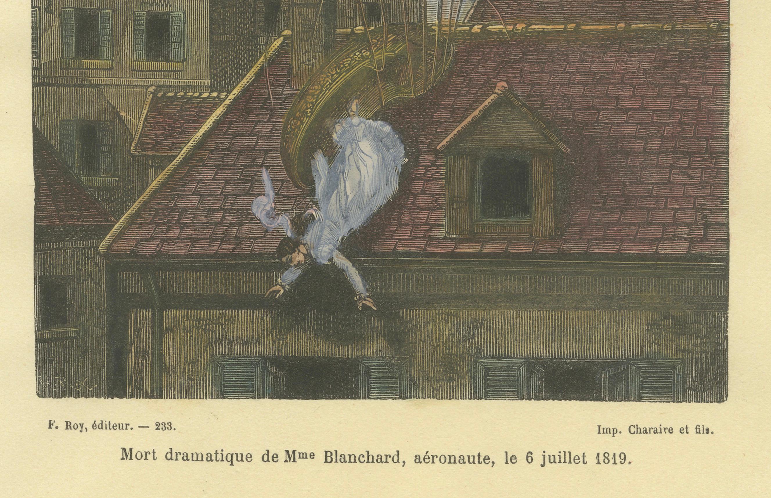 Aeronaut's End in 1819 : Mme. Tragédie du ballon de Blanchard à Paris Bon état - En vente à Langweer, NL