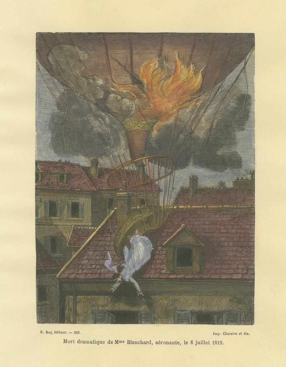 Papier Aeronaut's End in 1819 : Mme. Tragédie du ballon de Blanchard à Paris en vente