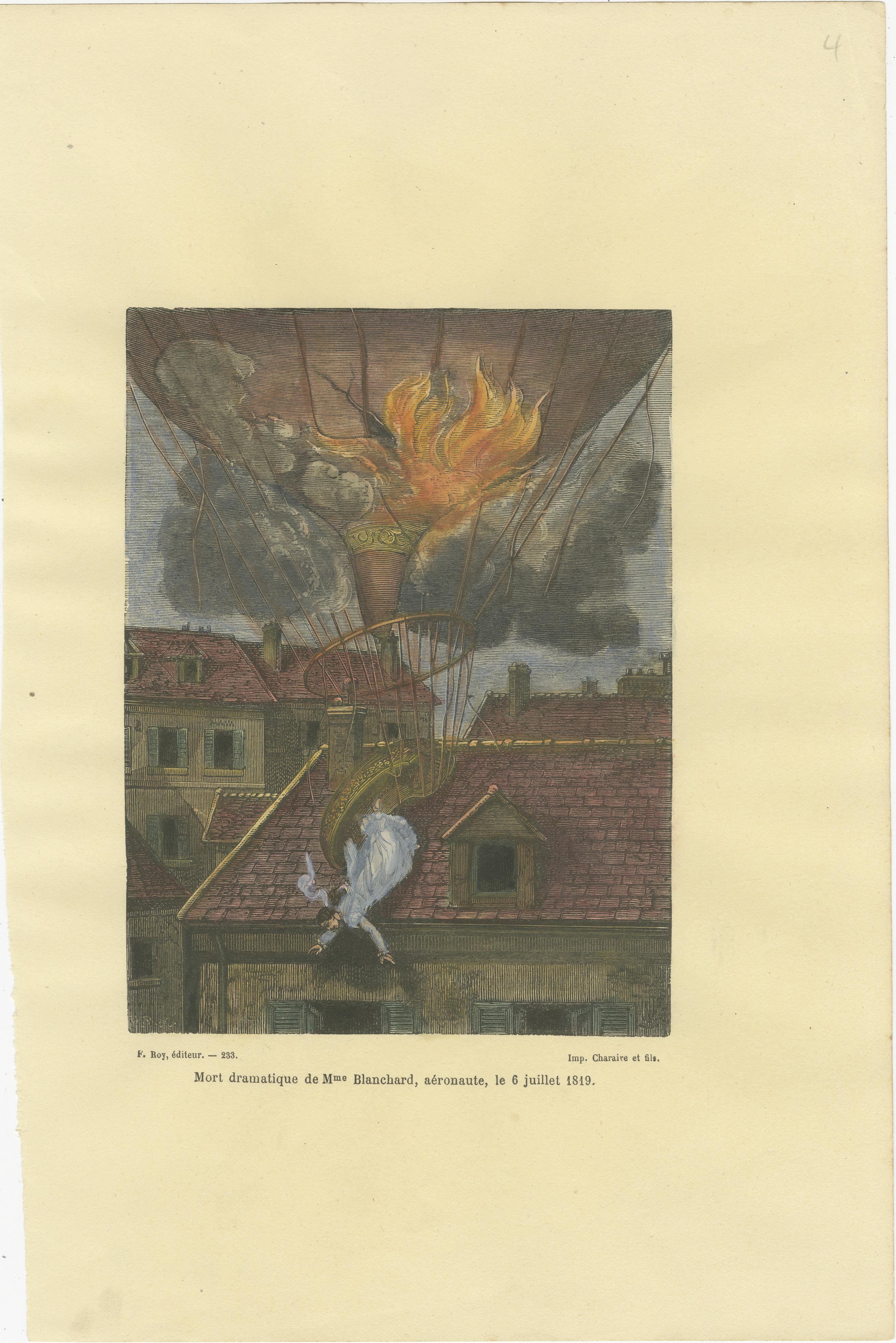 Aeronaut's End in 1819 : Mme. Tragédie du ballon de Blanchard à Paris en vente 4