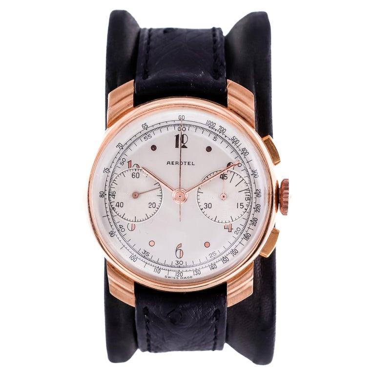 Aerotel 18Kt. Rose Gold Set of Four New Old Stock Art Deco Chronographs For Sale 7