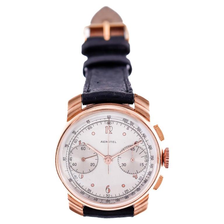 Aerotel 18Kt. Rose Gold Set of Four New Old Stock Art Deco Chronographs For Sale 8