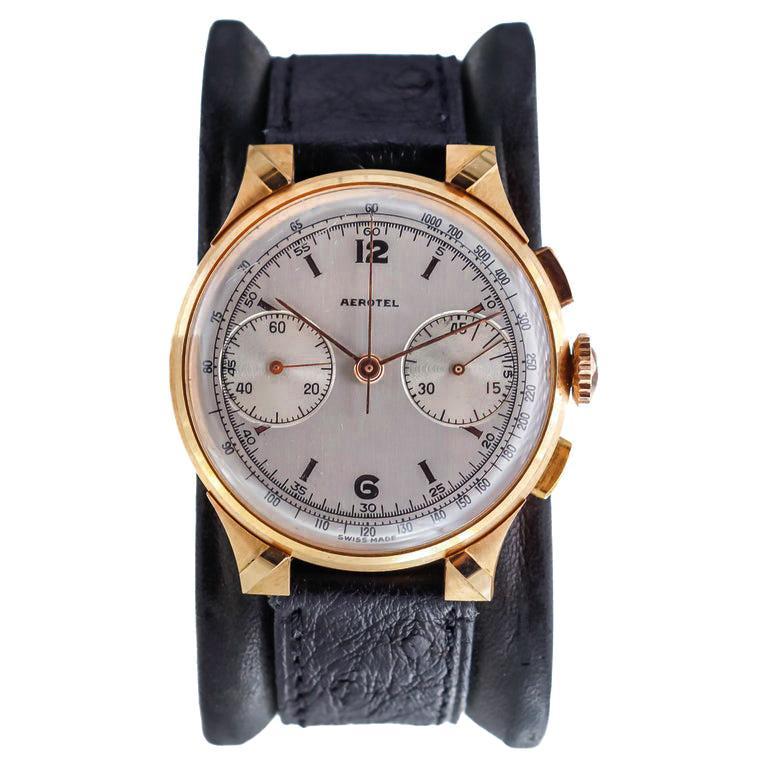 Aerotel 18Kt. Rose Gold Set of Four New Old Stock Art Deco Chronographs For Sale 11