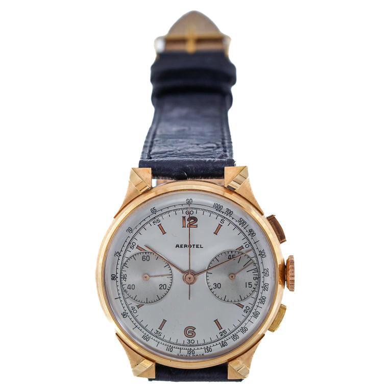 Aerotel 18Kt. Rose Gold Set of Four New Old Stock Art Deco Chronographs For Sale 12