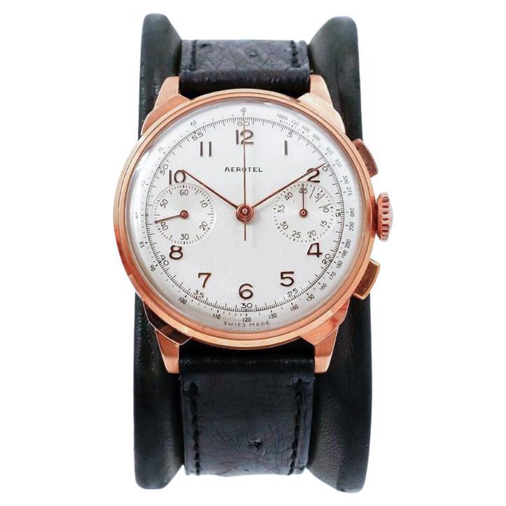 Aerotel 18Kt. Rose Gold Set of Four New Old Stock Art Deco Chronographs In New Condition For Sale In Long Beach, CA