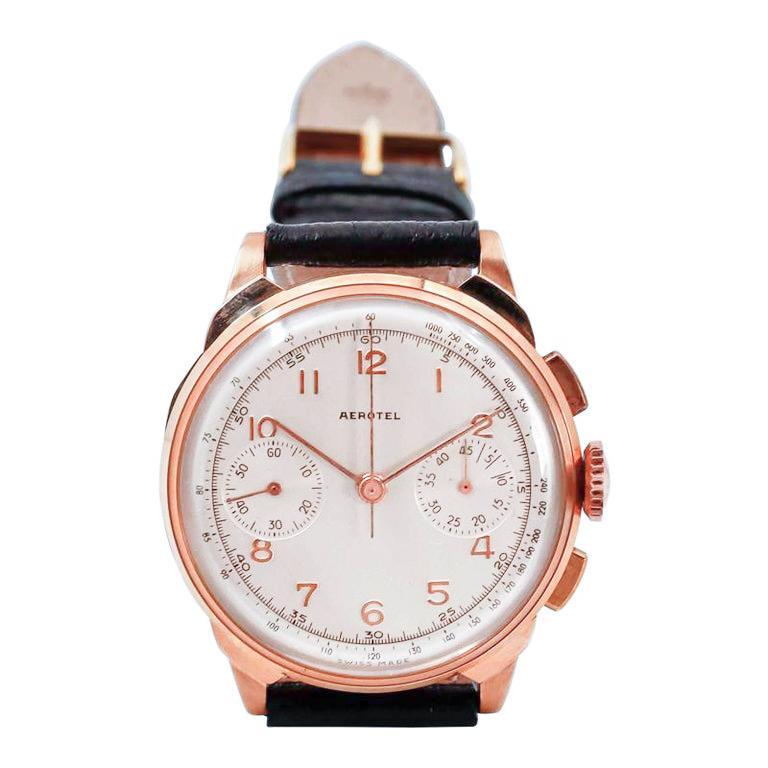 Women's or Men's Aerotel 18Kt. Rose Gold Set of Four New Old Stock Art Deco Chronographs For Sale