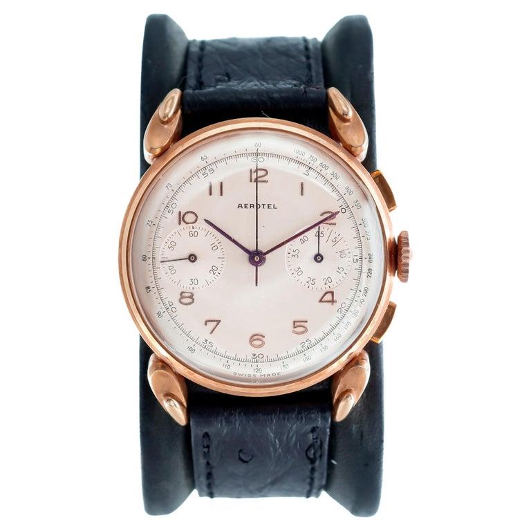 Aerotel 18Kt. Rose Gold Set of Four New Old Stock Art Deco Chronographs For Sale 3
