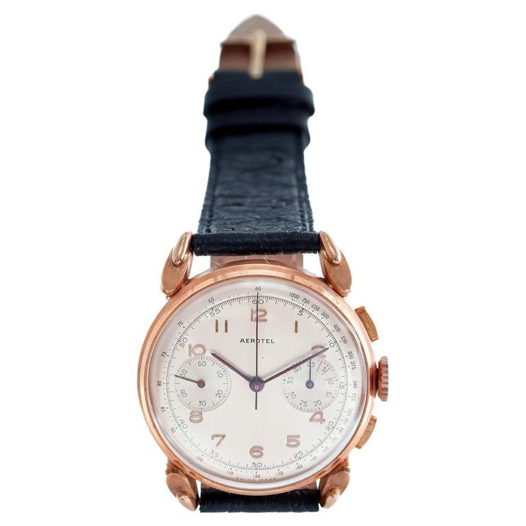 Aerotel 18Kt. Rose Gold Set of Four New Old Stock Art Deco Chronographs For Sale 4