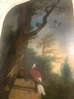 Extraordinary 18th Century Oil Painting of Ornamental Birds in a Landscape
