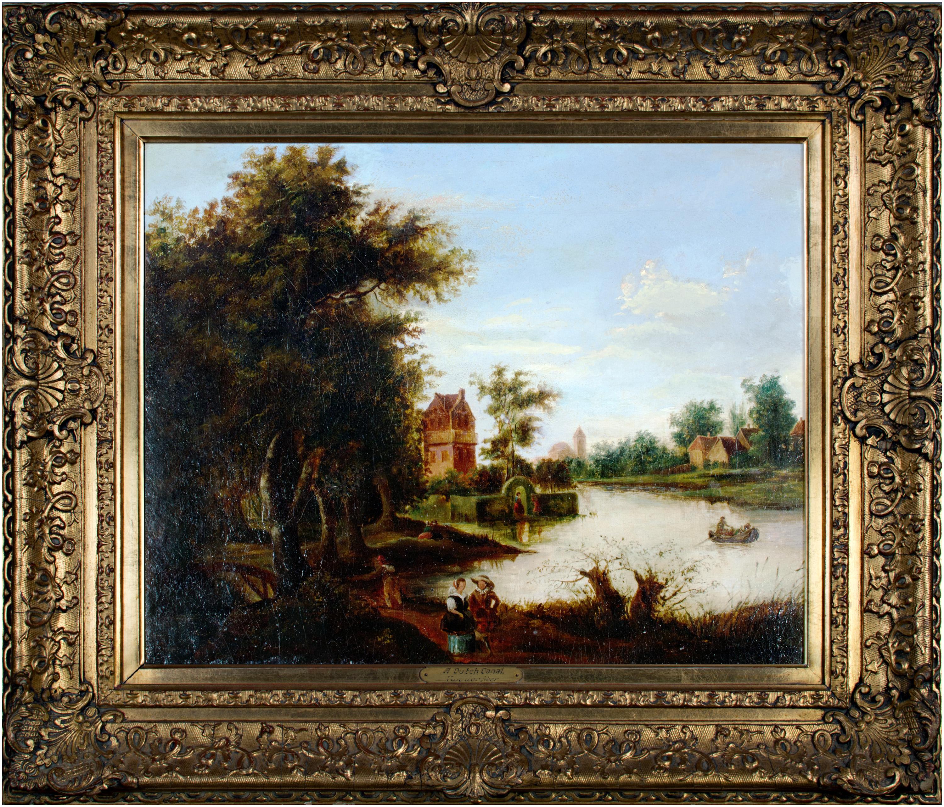Aert Van Der Neer Landscape Painting - "A Dutch Canal" Oil Painting from The Circle of Aert van der Neer