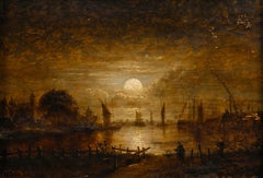 Paisaje fluvial a la luz de la luna