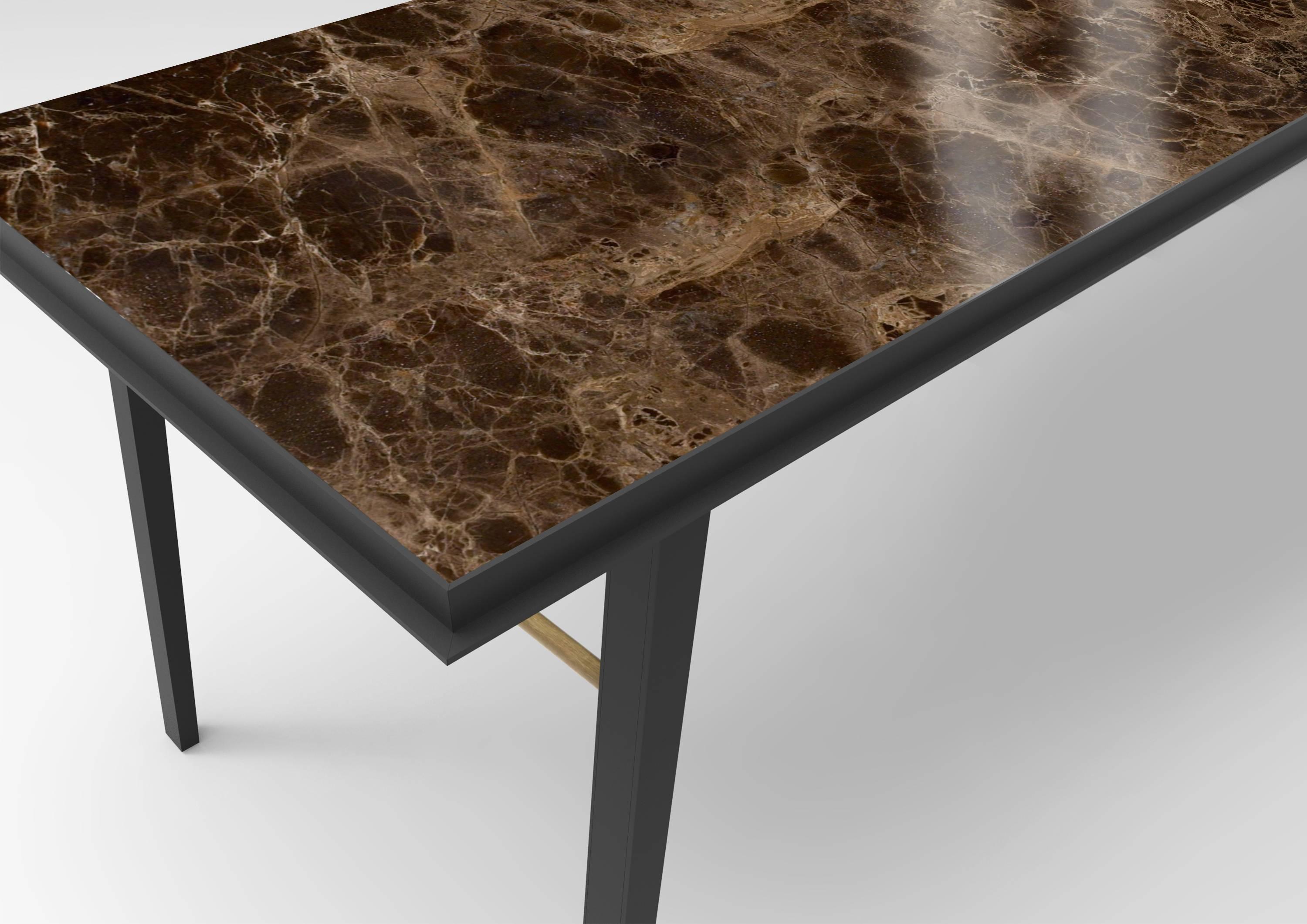 AES Emperador marble contemporary desk, Jan Garncarek
Materials: Emperador marble, brass, steel.
Dimensions: 73 x 180 x 78 cm
Weight: 110 kg

This unique desk consists of a metal collar with Emperador marble top.
The frame is made from black