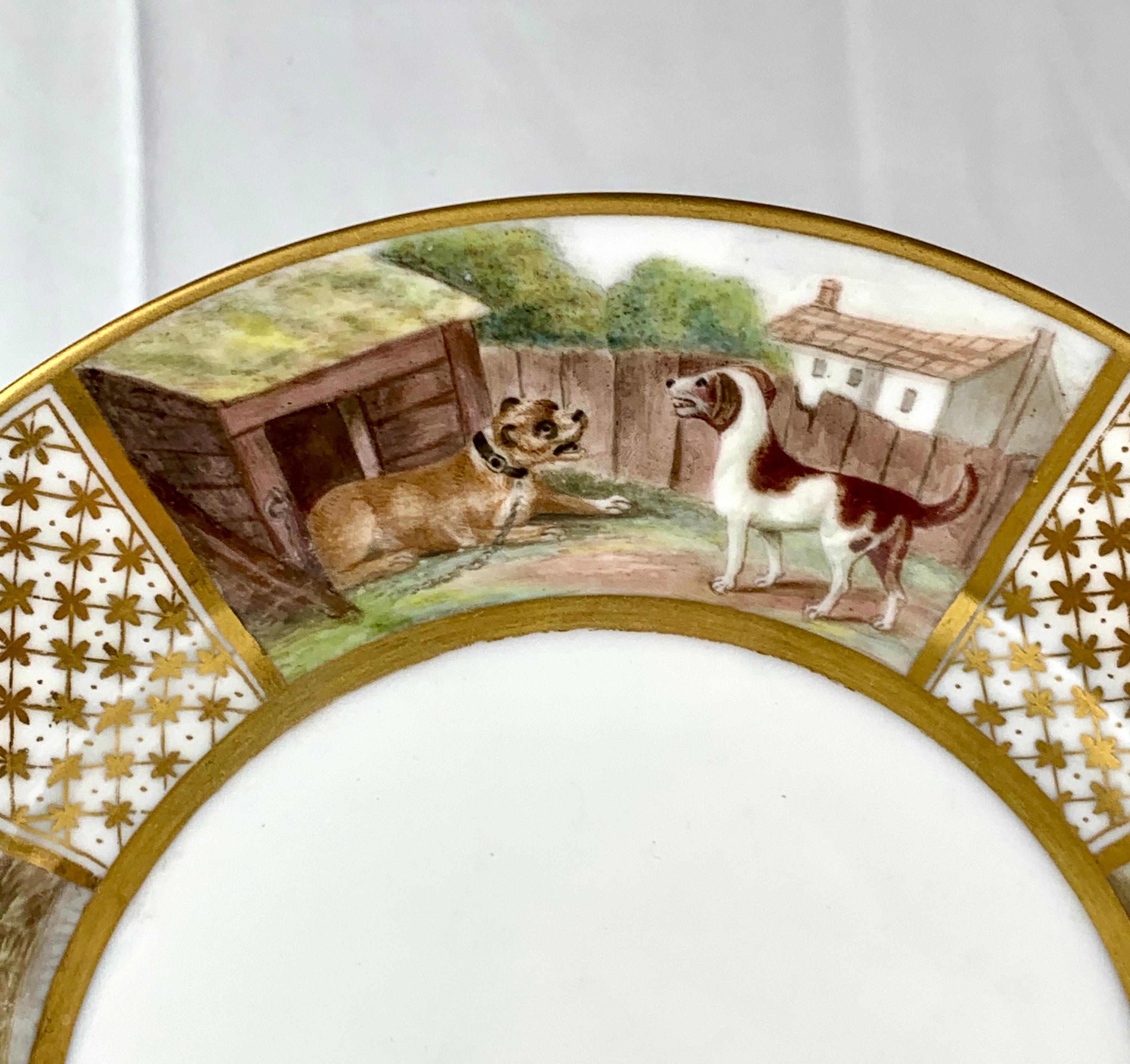 Äsops Fabeln Tiere auf antikem französischen Porzellanteller handbemalt um 1825 (Handbemalt) im Angebot