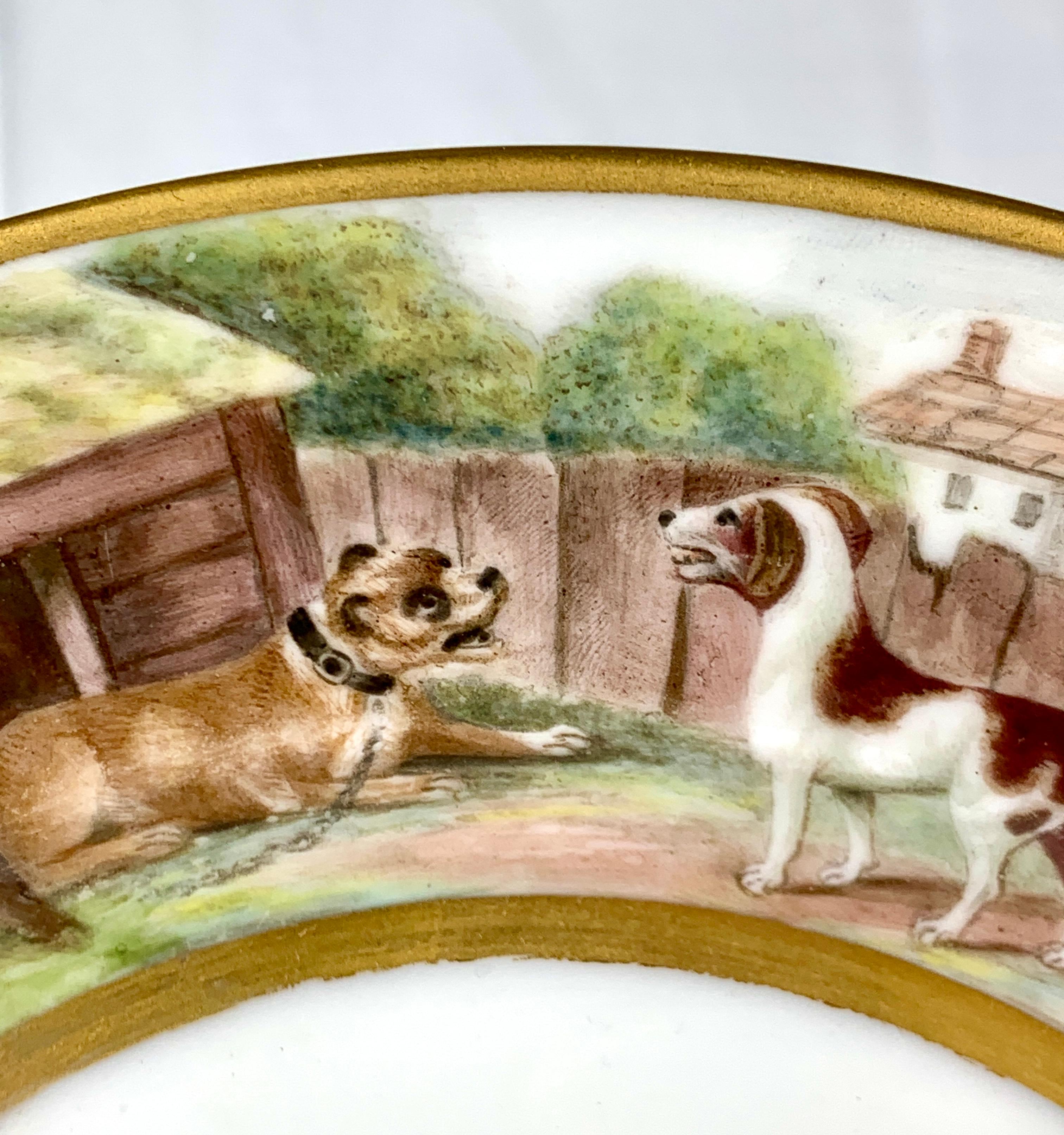 Aesop's Fables Animals on Antique French Porcelain Plate Hand Painted circa 1825 For Sale 1