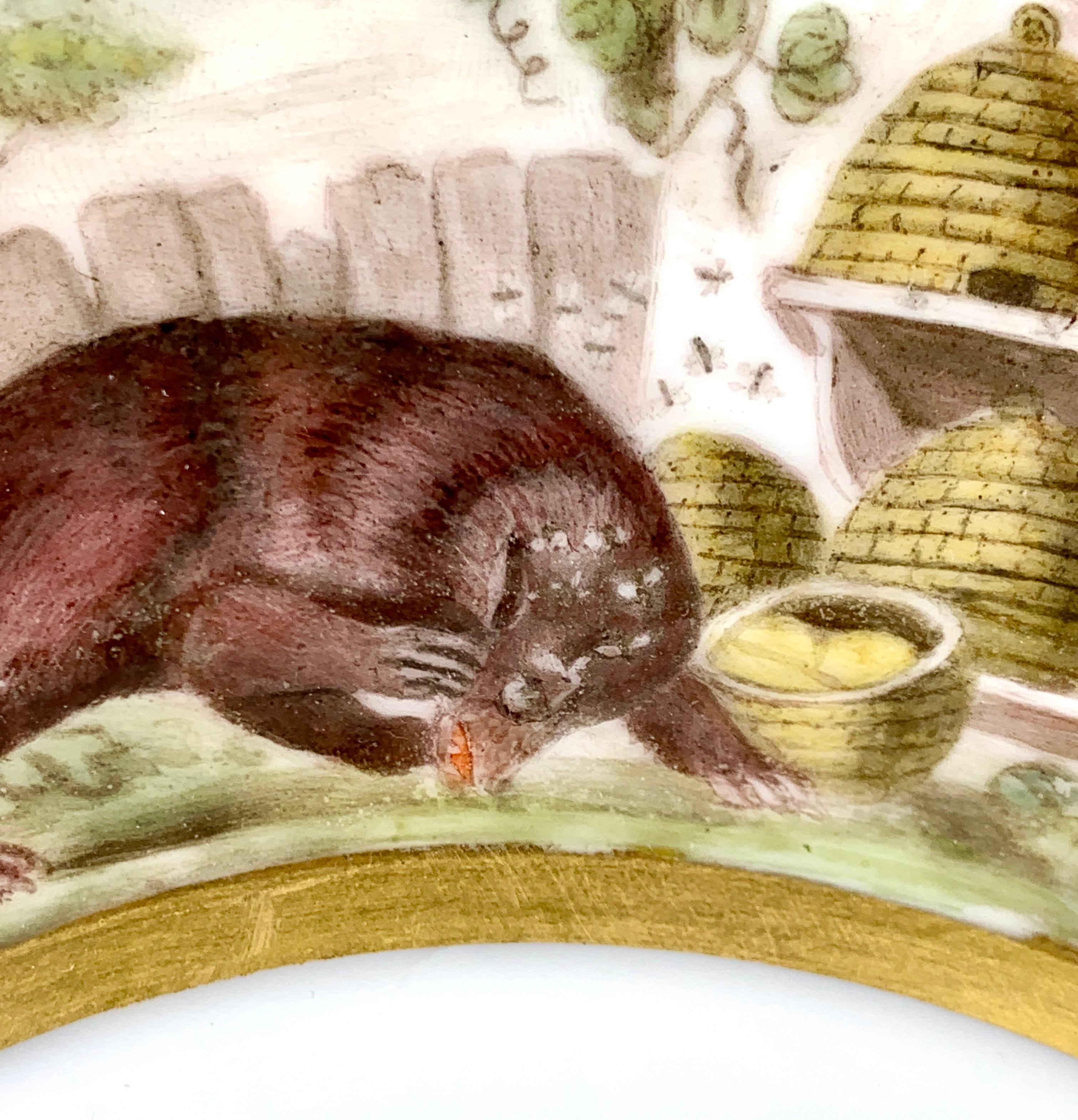 Äsops Fabeln Tiere auf antikem französischen Porzellanteller handbemalt um 1825 im Angebot 2
