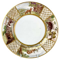 Aesop's Fables Animals on Antique French Porcelain Plate Hand Painted circa 1825