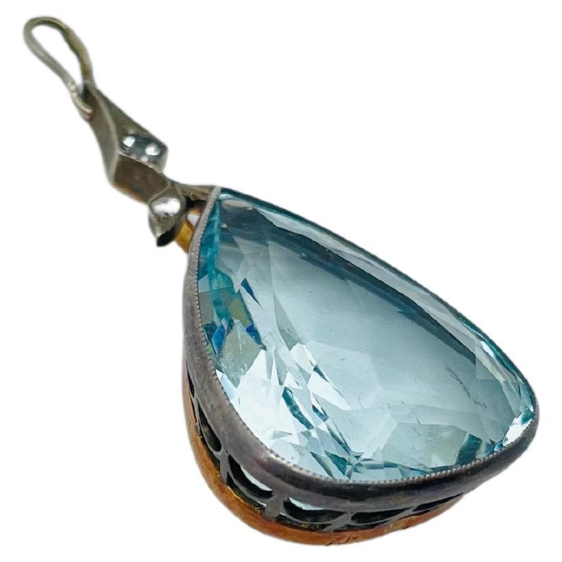 Aesthetic Art Deco pendant aquamarine in 14k rose gold/ White gold  For Sale 7