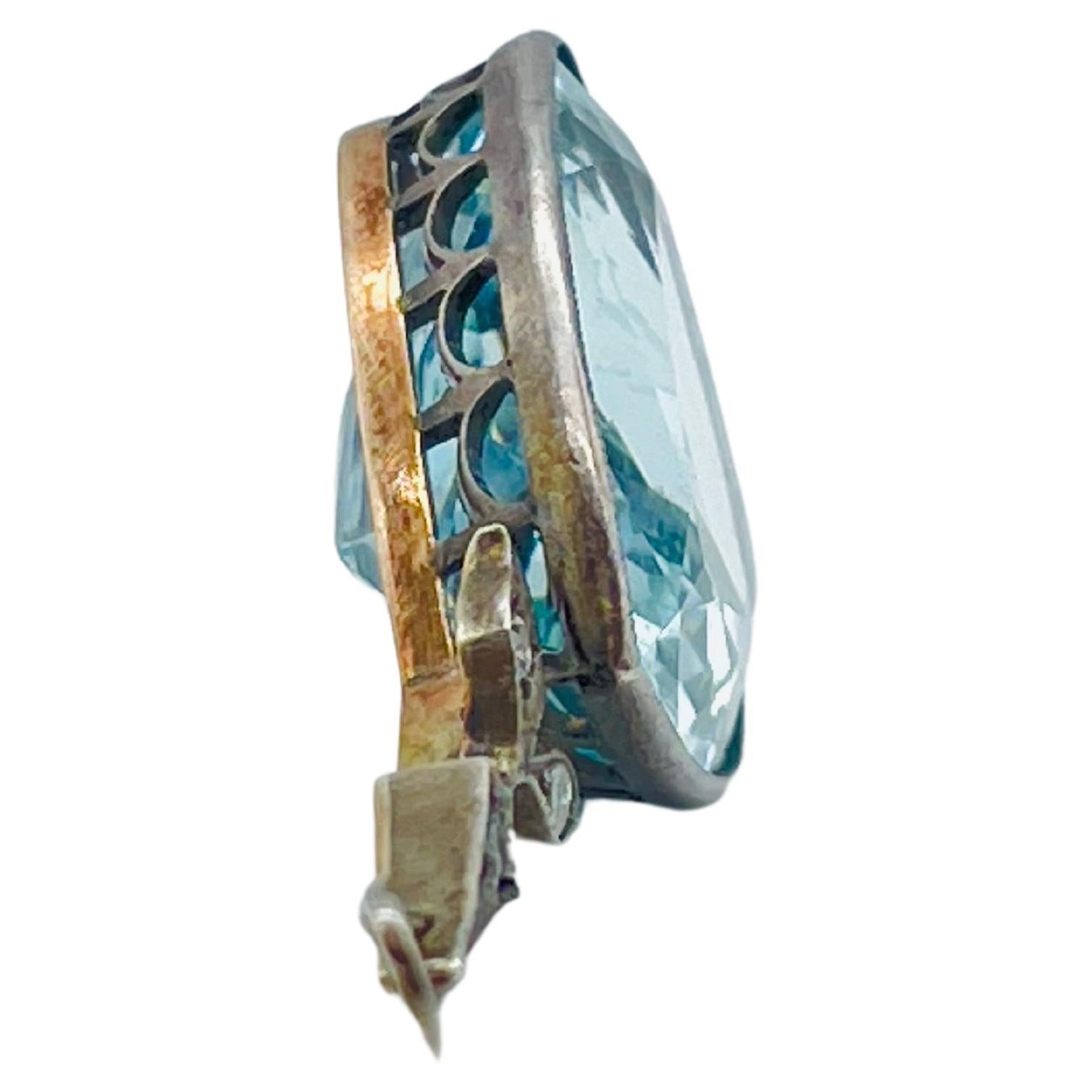 Aesthetic Art Deco pendant aquamarine in 14k rose gold/ White gold  For Sale 1