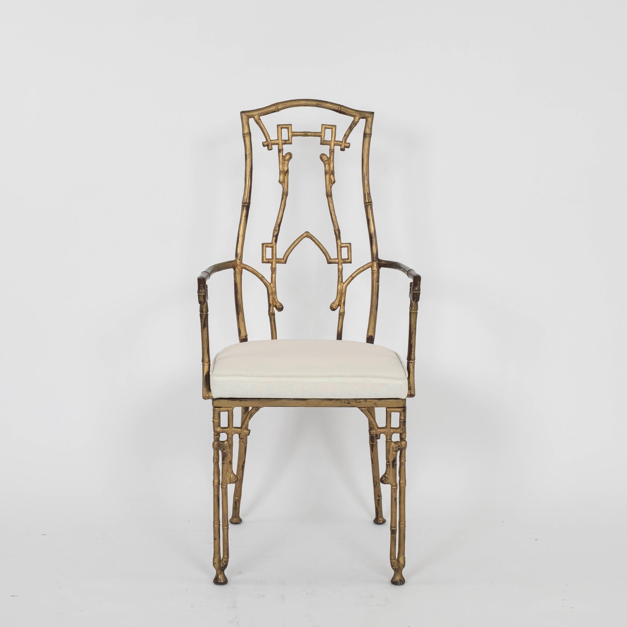Vintage aesthetic style gilt metal bamboo arm chair.