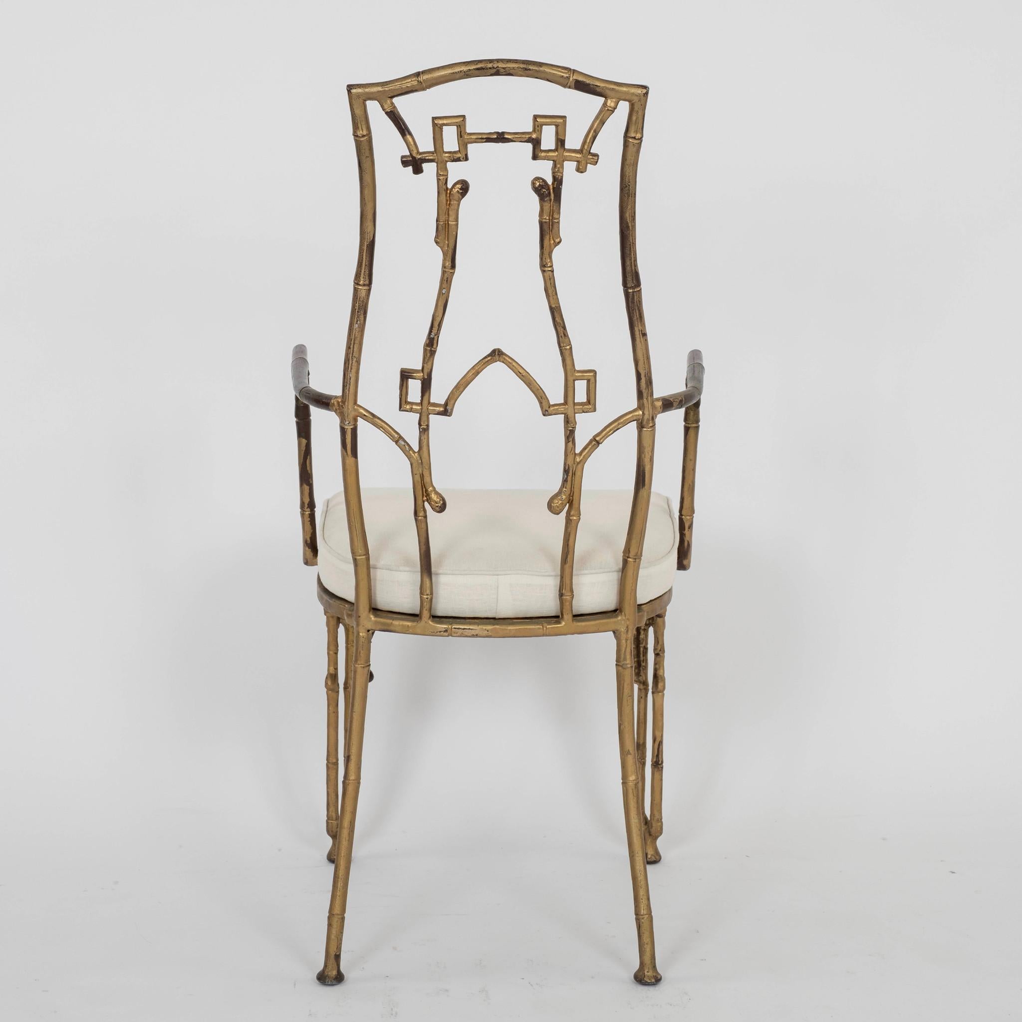 Aesthetic Bamboo Gilt Iron Arm Chair In Distressed Condition For Sale In Houston, TX