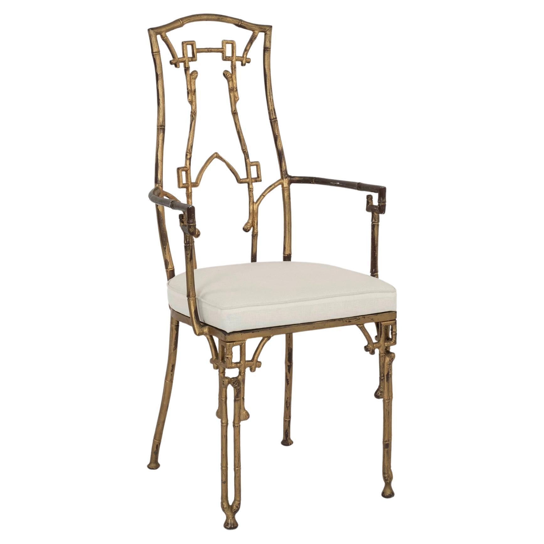 Aesthetic Bamboo Gilt Iron Arm Chair For Sale
