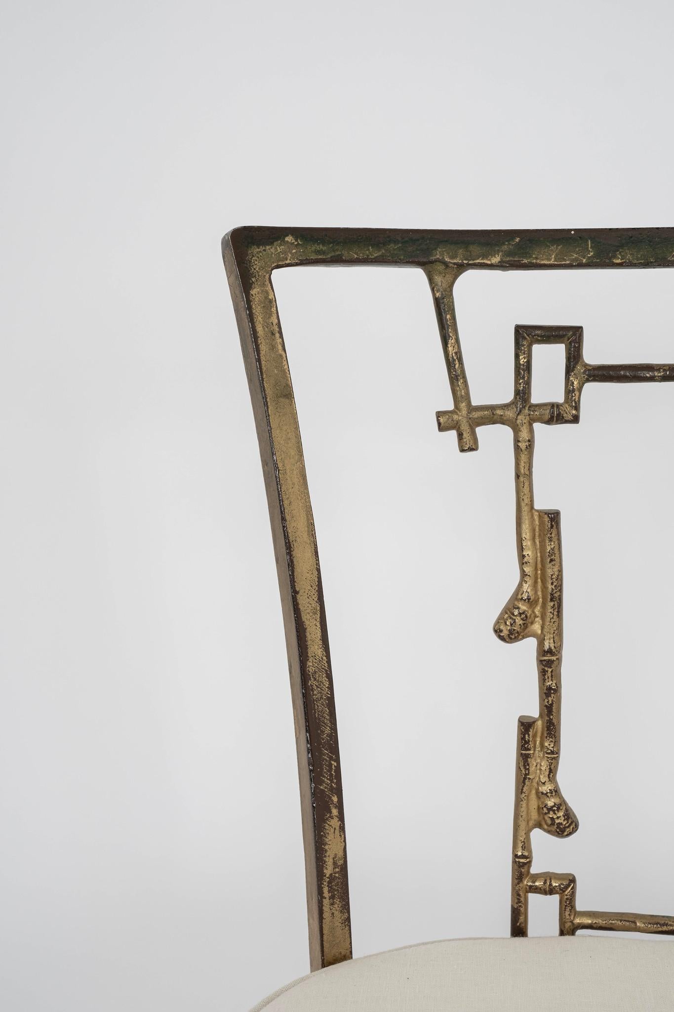 Ästhetischer Beistellstuhl aus vergoldetem Eisen und Bambus (20. Jahrhundert) im Angebot