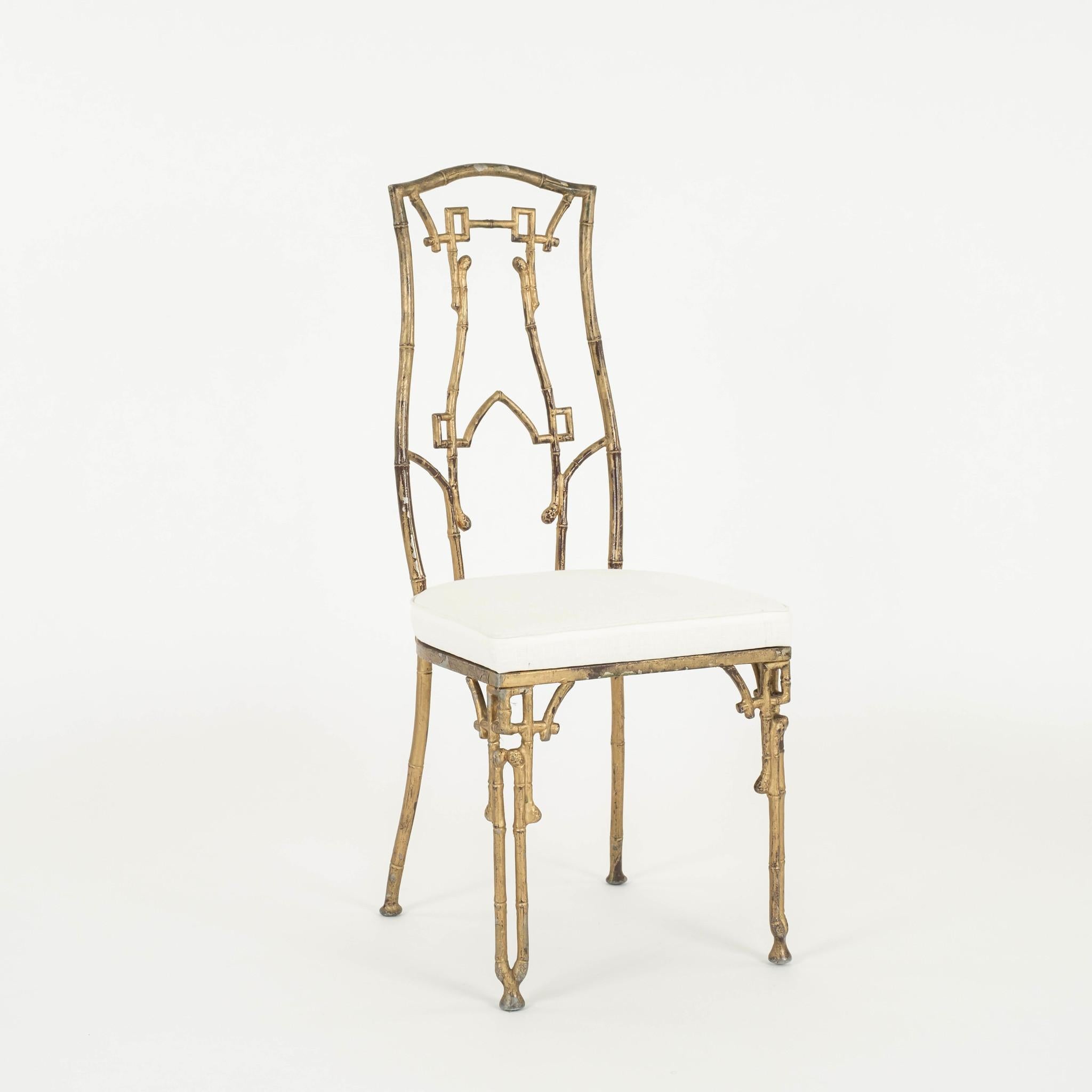 Vintage aesthetic style gilt metal bamboo side chair.
